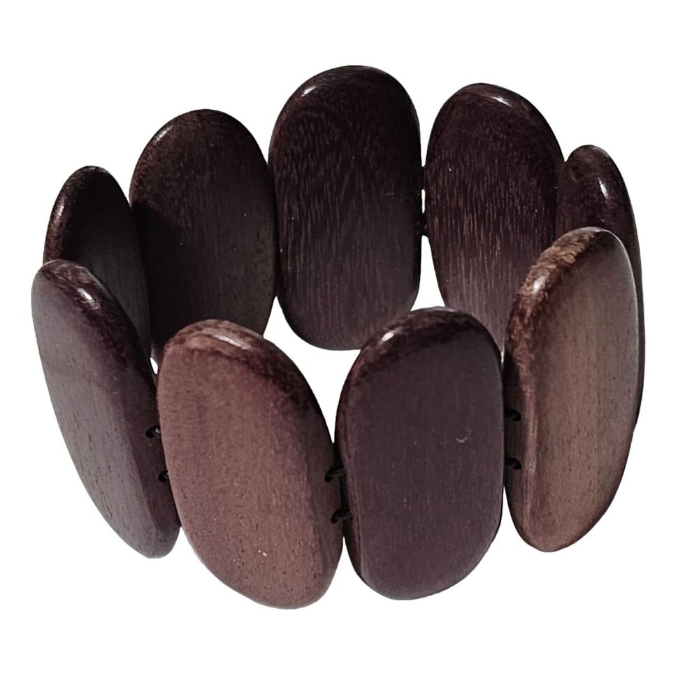 Boho Natural Wooden Chunky Panel Bead Stretch Bracelet Fashion Jewelry Women